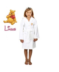 Cute Blue Bear Cartoon Design & Custom Name Embroidery on Kids Hooded Bathrobe